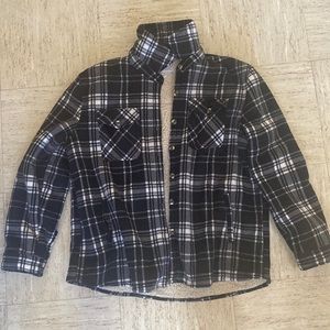 Sage collective plaid fuzzy button up jacket